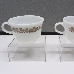 2 Pyrex Woodland Brown Milk Glass Coffee Tea Cups Mugs Corning Ware